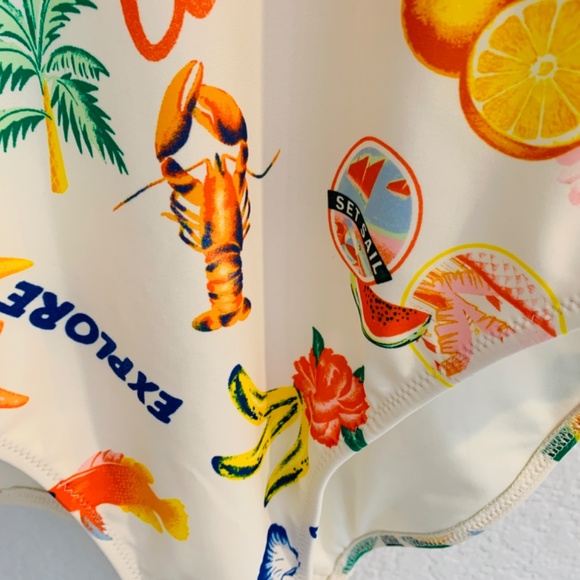Old Navy One Piece Swimsuit Womens Large White Tropical Fish Food Novelty Print - Picture 7 of 15